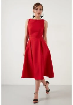 LELA Crew Neck Pleated Midi - Cocktailjurk - Red -Dames Kledings Winkel 02745fe0437945cd83718f65265d06ea