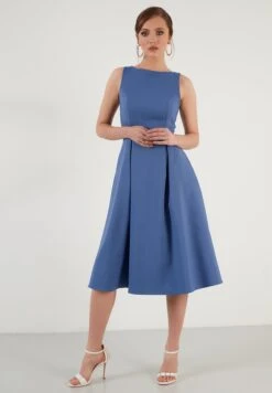 LELA Crew Neck Pleated Midi - Cocktailjurk - Indigo -Dames Kledings Winkel 3f225eda9bf9464b948de3fa2fa911a4