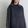 Sandro Oversize Double Face Coat With Eyelet - Halflange Jas - Gris Foncé -Dames Kledings Winkel 597b611ff39a4df79c758b39758dae32