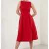 LELA Crew Neck Pleated Midi - Cocktailjurk - Red -Dames Kledings Winkel 81b8c424a7a6494bb0a4e77180bdbdf1