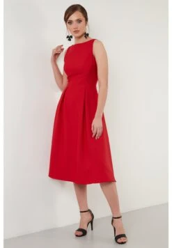 LELA Crew Neck Pleated Midi - Cocktailjurk - Red -Dames Kledings Winkel b713158cf688442d848dcd8d0c5ad3da