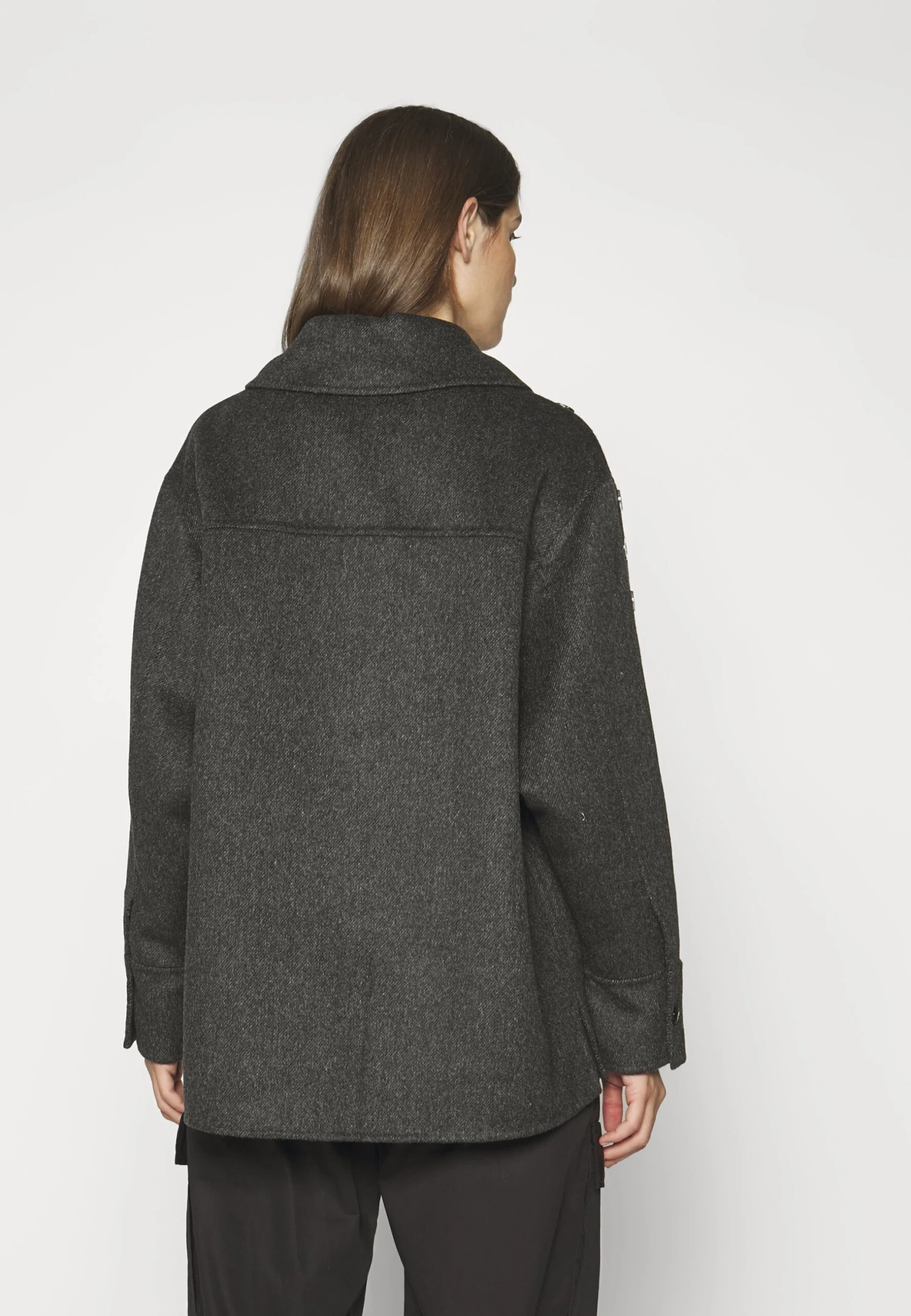 Sandro Oversize Double Face Coat With Eyelet - Halflange Jas - Gris Foncé 6 Sandro Oversize Double Face Coat With Eyelet - Halflange Jas - Gris Foncé - Afbeelding 4